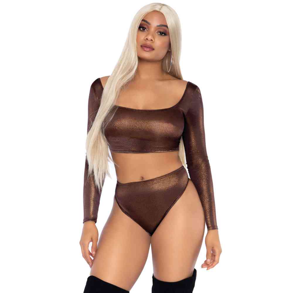 Leg Avenue - Metallic Crop Top und Slip Set - Bronzefarben